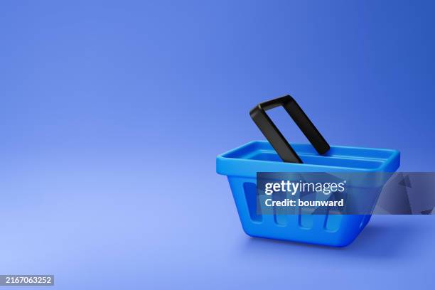 3d blue shopping basket. vector - shopping cart 3d stock illustrations