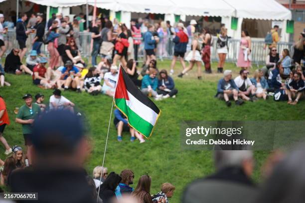 Palestine flag on display during performance of Roisin El Cherif on day one of Electric Picnic Festival 2024 at Stradbally Hall Estate on August 16,...