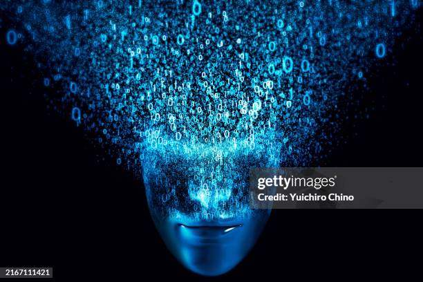 ai robot face composed of binary and particles - artificiell generell intelligens bildbanksfoton och bilder