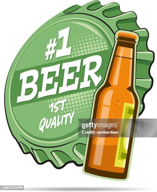 ilustraciones, imágenes clip art, dibujos animados e iconos de stock de tapa de cerveza - bar bottles background