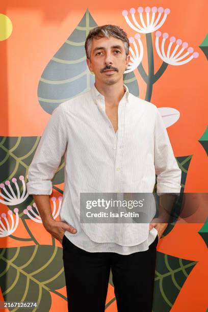 Artist Agostino Lacurci attends Tertianum press lunch to present his facade artwork "The Green Oasis" on August 22, 2024 in Frankfurt am Main,...