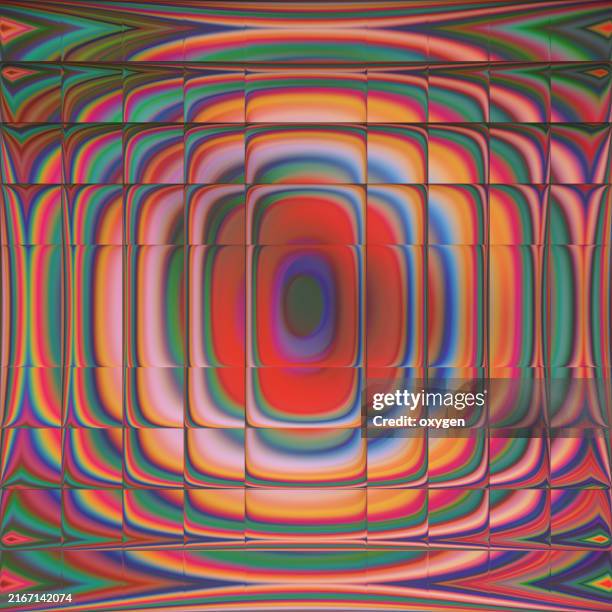 vibrant abstract digital glass art with multicolored geometric patterns. a colorful and dynamic abstract digital artwork featuring concentric geometric patterns with vivid hues of red, blue, green, and yellow, creating a mesmerizing visual effect. - distorted reflection stock pictures, royalty-free photos & images