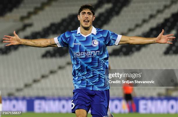 Omri Gandelman of KAA Gent celebrates after scoring a goal during the UEFA Conference League Play Off match between FK Partizan Belgrade and KAA Gent...