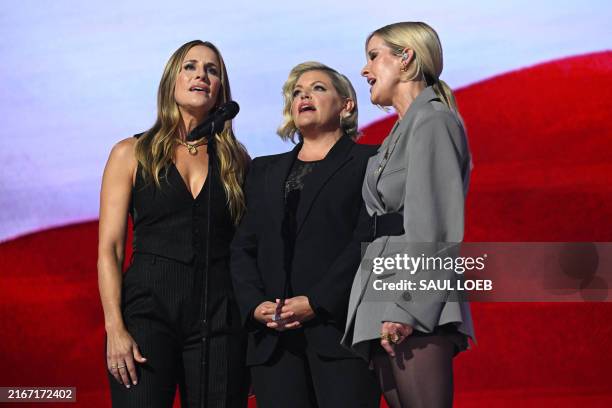 Band The Chicks perform the US national anthem on the fourth and last day of the Democratic National Convention at the United Center in Chicago,...