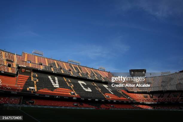 General view inside the stadium prior to the La Liga match between Valencia CF and FC Barcelona at Estadio Mestalla on August 17, 2024 in Valencia,...