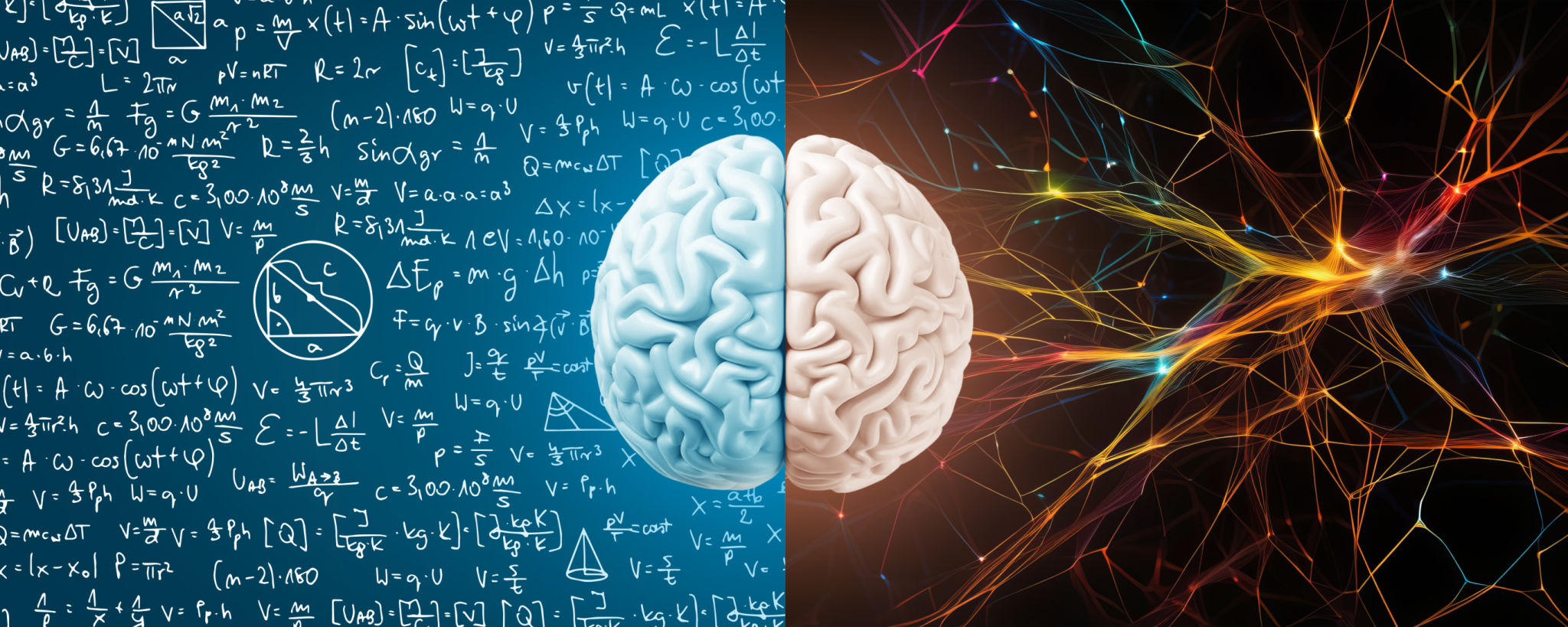 Split Brain Illustration with Mathematical Equations and Neural Networks Split Brain Illustration with Mathematical Equations and Neural Networks