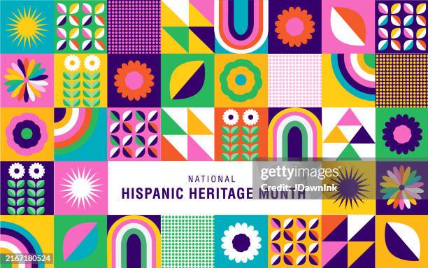 national hispanic heritage month celebration september through october banner design poster with abstract geometric pattern - national hispanic heritage month stock illustrations
