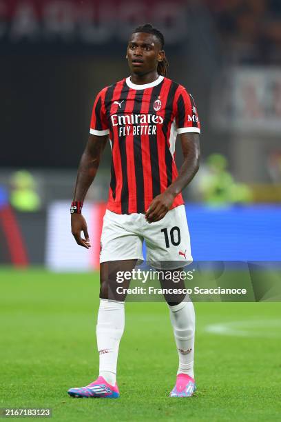 Rafael Leao of AC Milan looks on during the Serie A match between AC Milan and Torino at Stadio Giuseppe Meazza on August 17, 2024 in Milan, Italy.