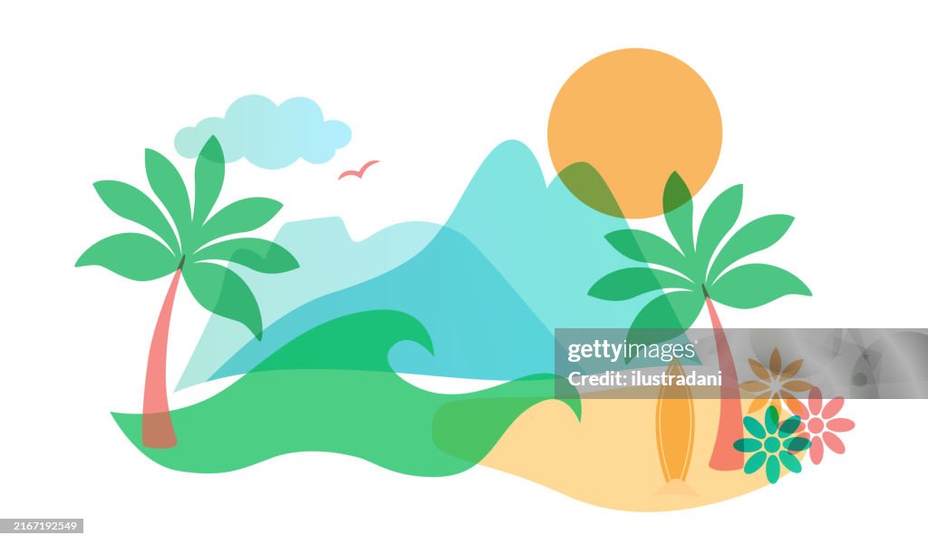 Beautiful ipanema beach in color overlay white background