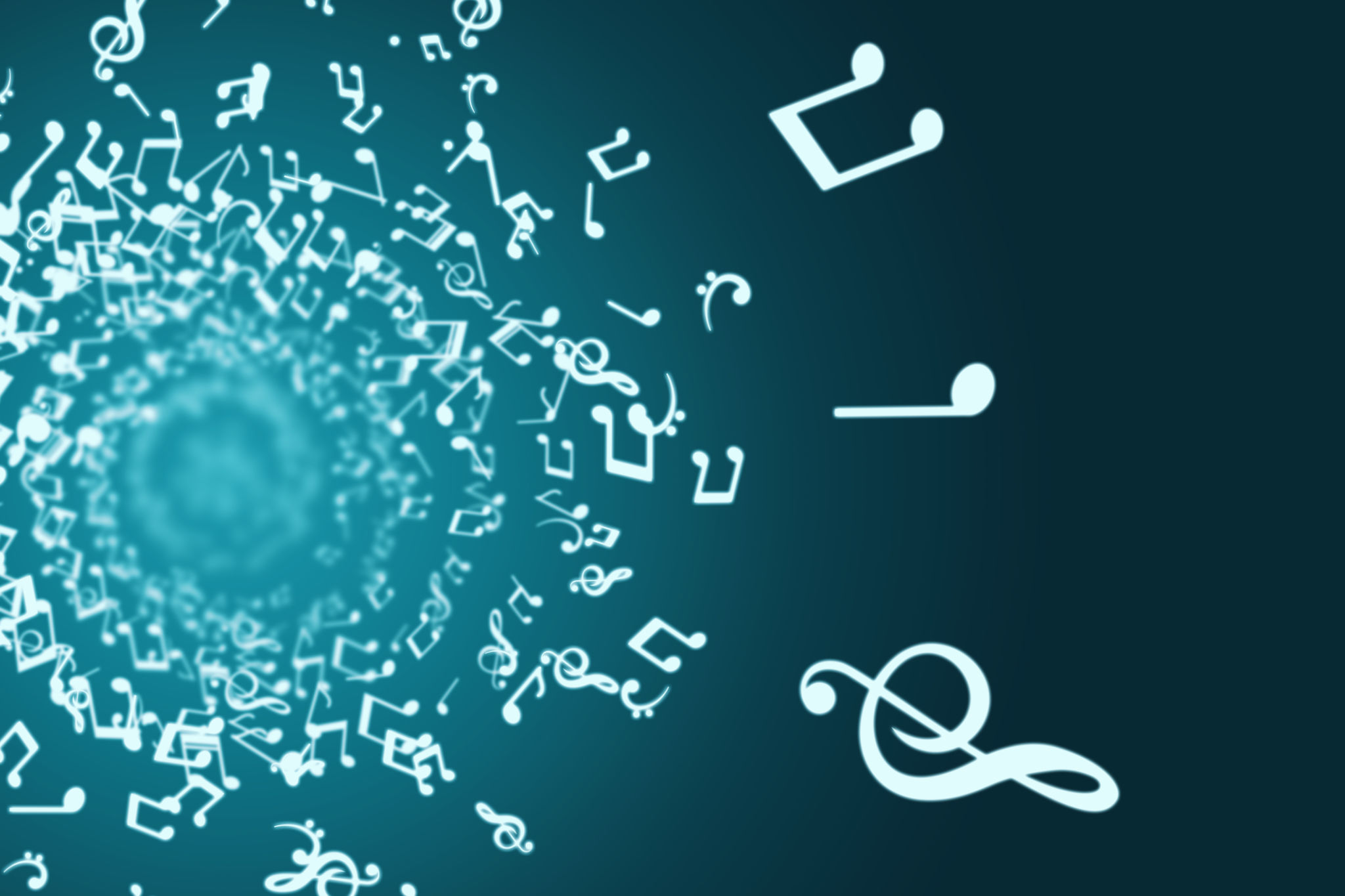 Abstract Musical Notes Swirling on Blue Background Abstract Musical Notes Swirling on Blue Background