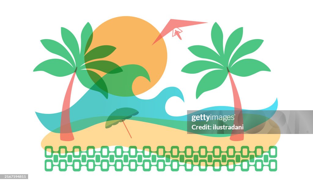 Cute ipanema beach in color overlay white background
