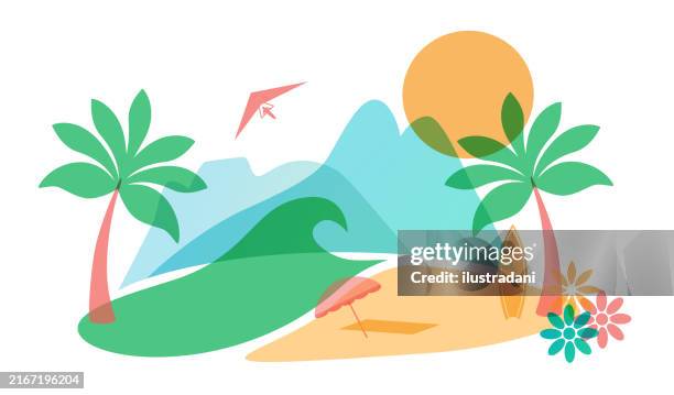 ipanema beach in color overlay white background - rio de janeiro stock illustrations