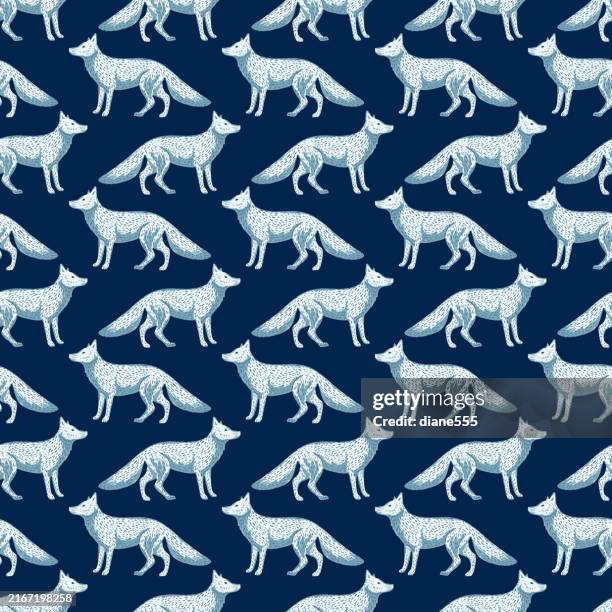 seamless background pattern of foxes - arctic fox stock illustrations