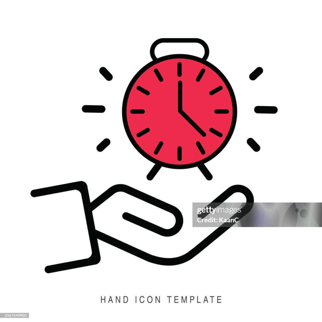 Clock icon in hand. Icon on white background vector stock illustration