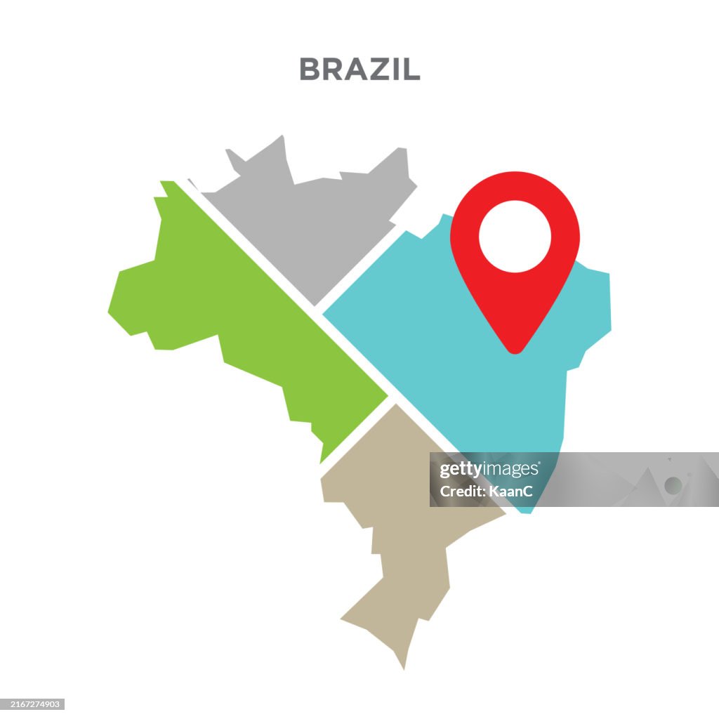 Brazil Map and map pin icon on street view shape. Vector stock illustration.