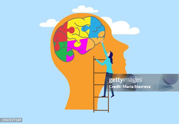 ilustraciones, imágenes clip art, dibujos animados e iconos de stock de concepto de cerebro de cabeza de rompecabezas - enfermedad de alzheimer