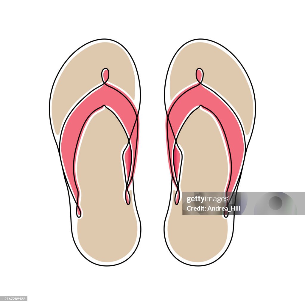 Flip Flops Thong Sandals Single Line Drawing with Editable Stroke and Color Elements