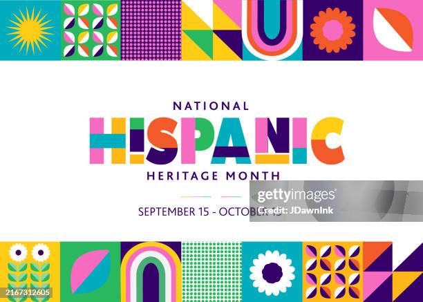 national hispanic heritage month celebration september through october banner design poster with abstract geometric pattern - hispanic heritage month stock illustrations