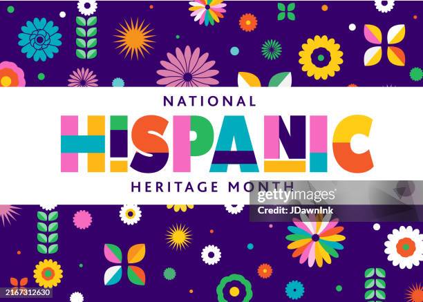 national hispanic heritage month celebration september through october banner design poster with abstract geometric floral pattern - hispanic heritage month stock illustrations