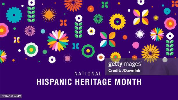 national hispanic heritage month celebration september through october banner design poster with abstract geometric floral pattern - hispanic heritage month stock illustrations