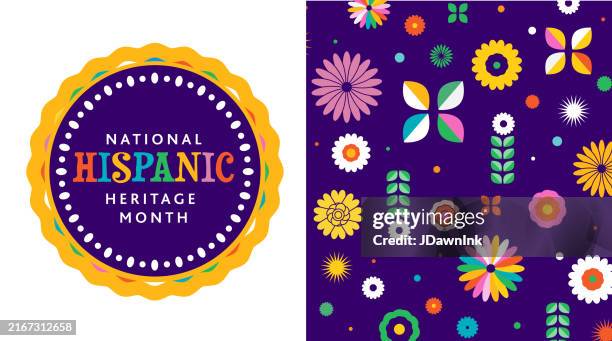 national hispanic heritage month celebration september through october banner design poster with abstract geometric floral pattern - hispanic heritage month stock illustrations