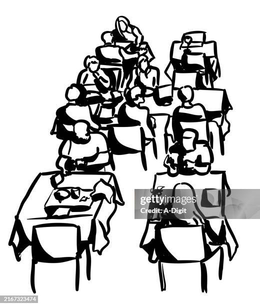 sanfranbusyrestaurantink - fine dining table stock illustrations
