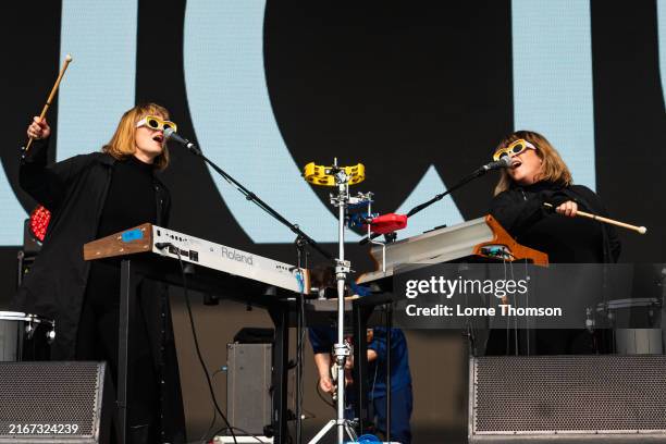 Holly Laessig and Jess Wolfe of Lucius perform during All Points East Festival 2024 at Victoria Park on August 18, 2024 in London, England.