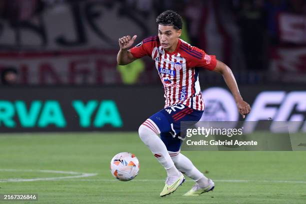 Gabriel Fuentes of Junior in action during the Copa CONMEBOL Libertadores 2024 Round of 16 second leg match between Junior and Colo-Colo at Estadio...