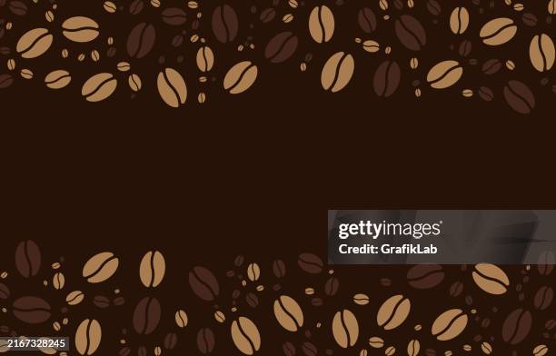 kaffeebohnenmuster auf dunkelbraunem hintergrund design - kaffee getränk stock-grafiken, -clipart, -cartoons und -symbole