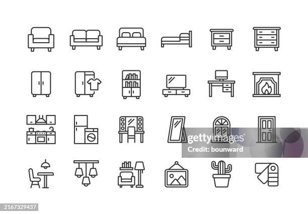 furniture line icons. editable stroke. - chest of drawers stock illustrations
