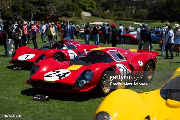 Ferrari 330 P4 is seen at Pebble Beach Concours d'Elegance on August 18, 2024 in Monterey, California. Since 1950, the annual Pebble Beach Concours...
