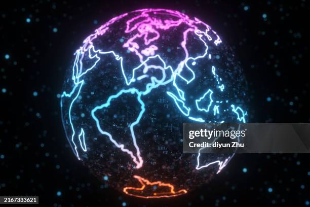 3d abstract technology creates a sense of the earth - asia map stock pictures, royalty-free photos & images