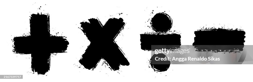 Hand drawn mathematics symbols in black paintbrush style