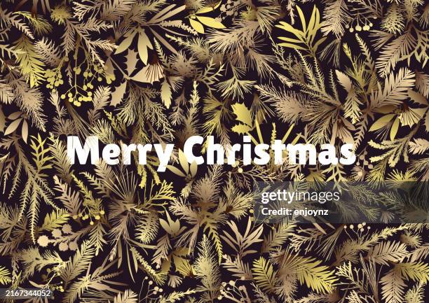 seamless gold abstract christmas plants pattern - gold leaf stock illustrations