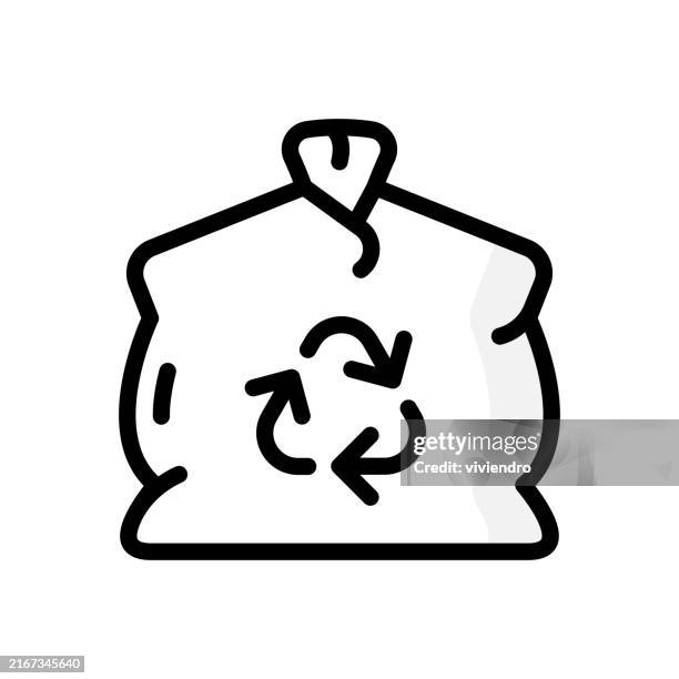 recycling bag line icon. editable stroke icon. - recyclable packaging stock illustrations