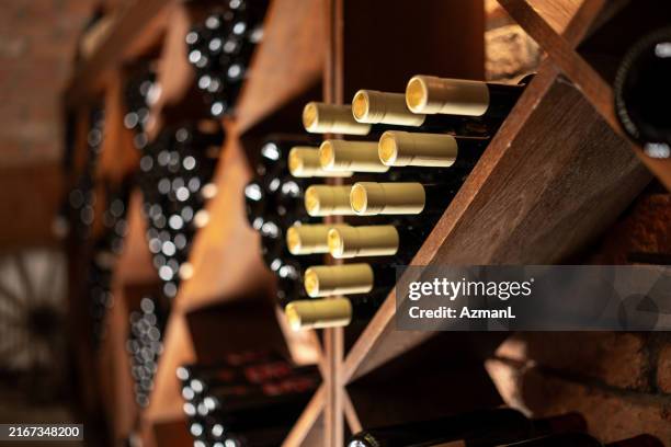 elegant vintage boutique hotel wine cellar - wijnkelder stockfoto's en -beelden