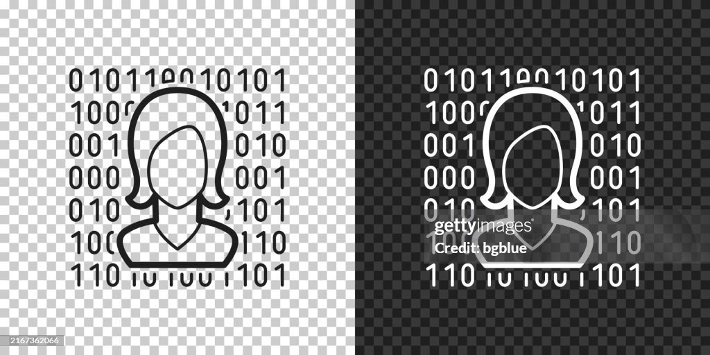 Female face with binary code. Icon for design on blank background