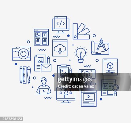 Web Development Line Icon Set - illustrationAnalysis, Application Programming Interface, Big Data, Coding Web Development Line Icon Set - illustrationAnalysis, Application Programming Interface, Big Data, Coding