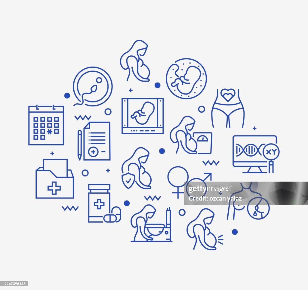 Pregnancy Related Vector Design Concept.Pregnant, Icon Symbol, Gynecologist, In Vitro Fertilization, Motherhood