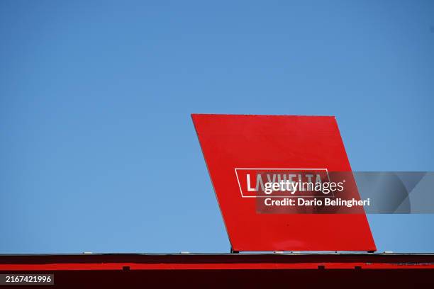Detailed view of logo of La Vuelta prior to the La Vuelta - 79th Tour of Spain 2024, Stage 3 a 191.5km stage from Lousa to Castelo Branco / #UCIWT /...