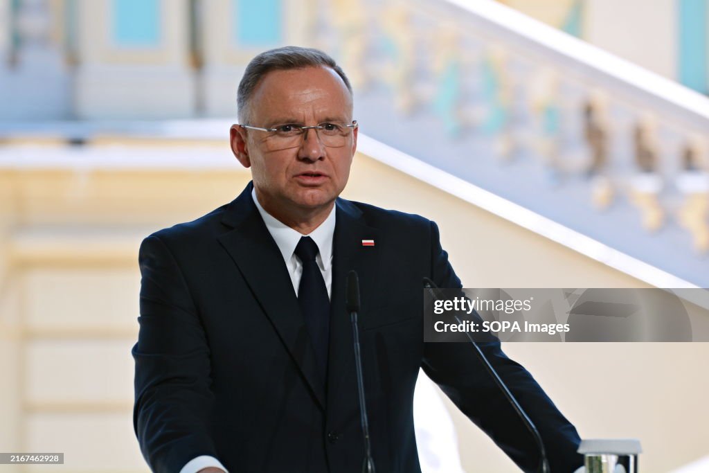 President of Poland, Andrzej Duda attends a joint briefing...