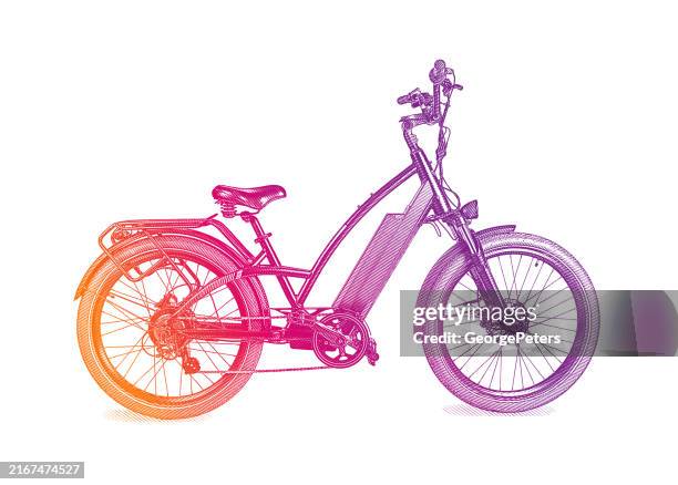 electric bicycle cut out on white background - electric bicycle white background stock illustrations