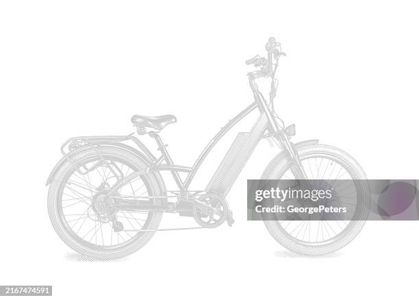 electric bicycle cut out on white background - electric bicycle white background stock illustrations