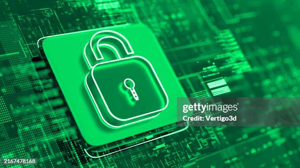 cyber security. network and data protection. lock sign on the digital cpu. - fechadura imagens e fotografias de stock