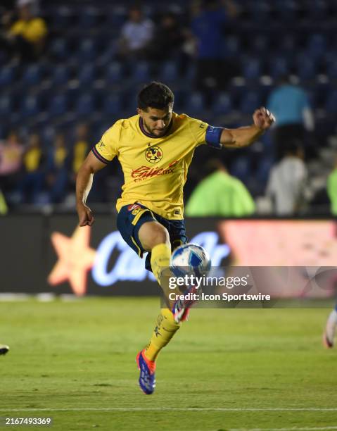 Club America forward Henry Martin takes a shot during game between Club Puebla and Club America on August 24, 2024 at Estadio Ciudad de los Deportes...