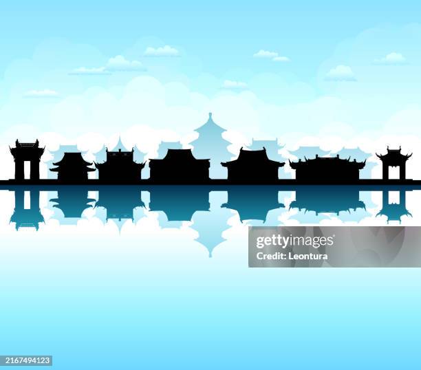 ancient chinese buildings (all buildings are complete and moveable) - lijiang china stock illustrations
