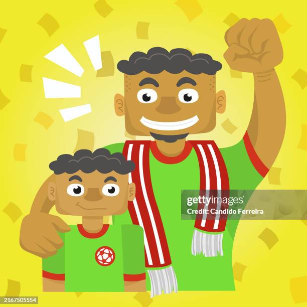 father and son soccer fans - parents watching kids game stock illustrations