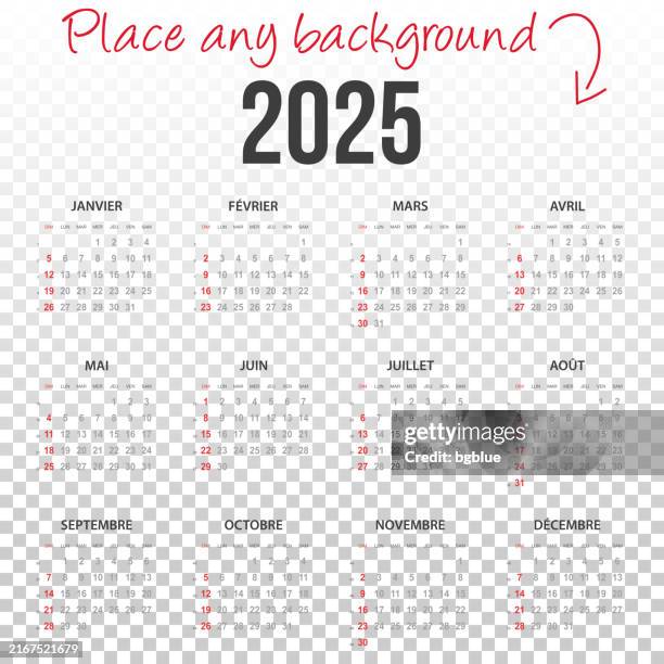 french calendar 2025 with blank backgorund - french language stock illustrations