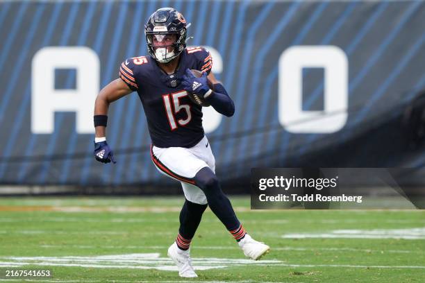 Rome Odunze of the Chicago Bears runs a route during the second quarter of an NFL preseason football game against the Cincinnati Bengals, at Soldier...