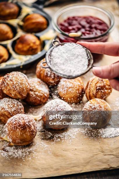 apple pancakes - danish culture stock pictures, royalty-free photos & images